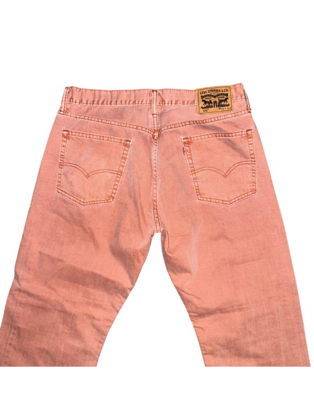 Levis 514 Straight Leg Jeans Mens 36 28 Salmon Pink Stitched Pockets Logo - Picture 7 of 8